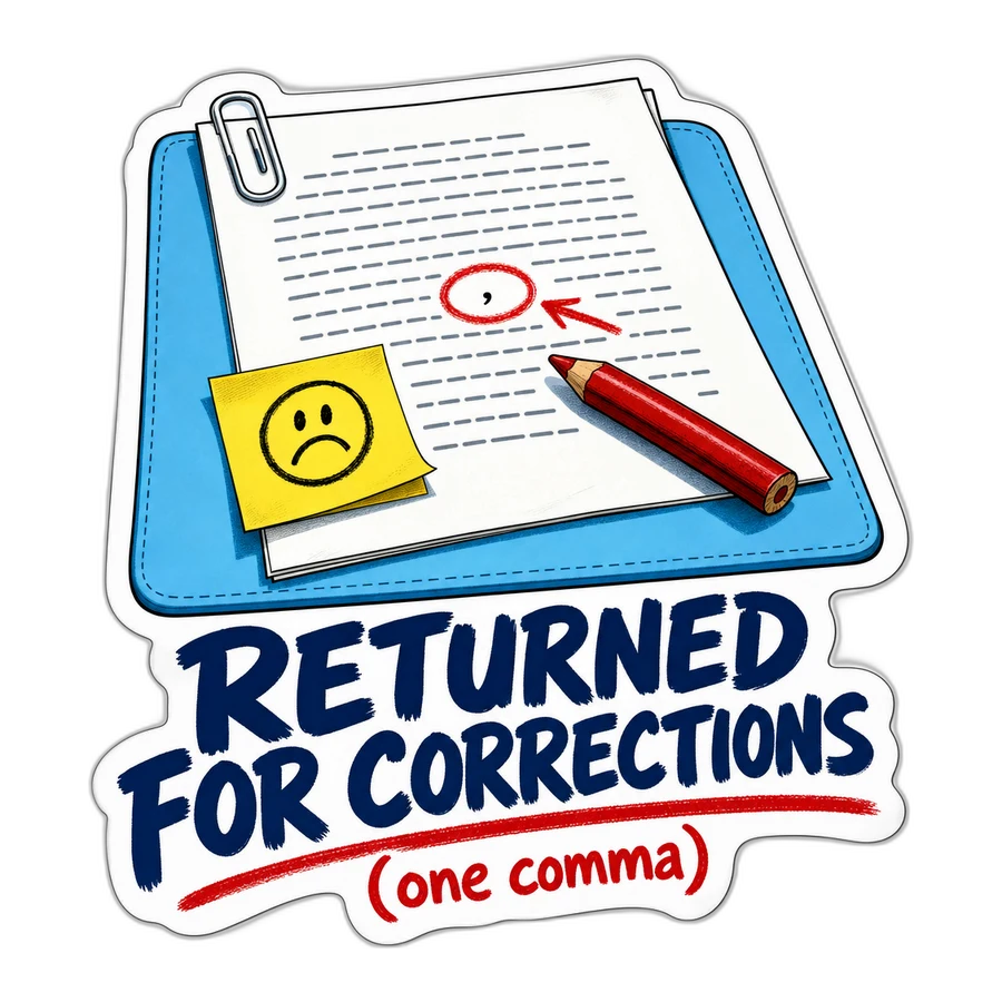 Returned for Corrections Sticker
