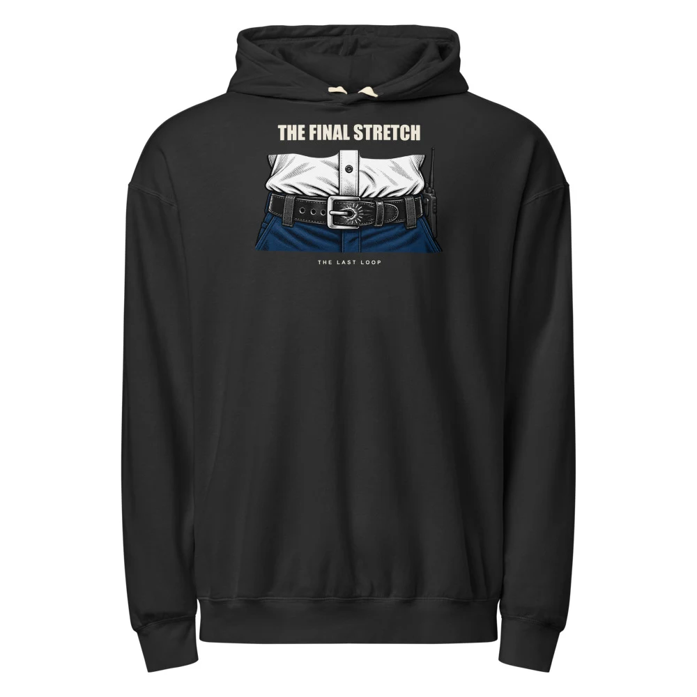 The Final Stretch Hoodie in Black, with centered chest artwork