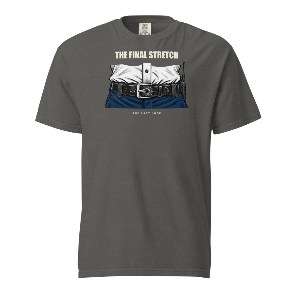 The Final Stretch Heavyweight Tee in Pepper, with centered chest artwork